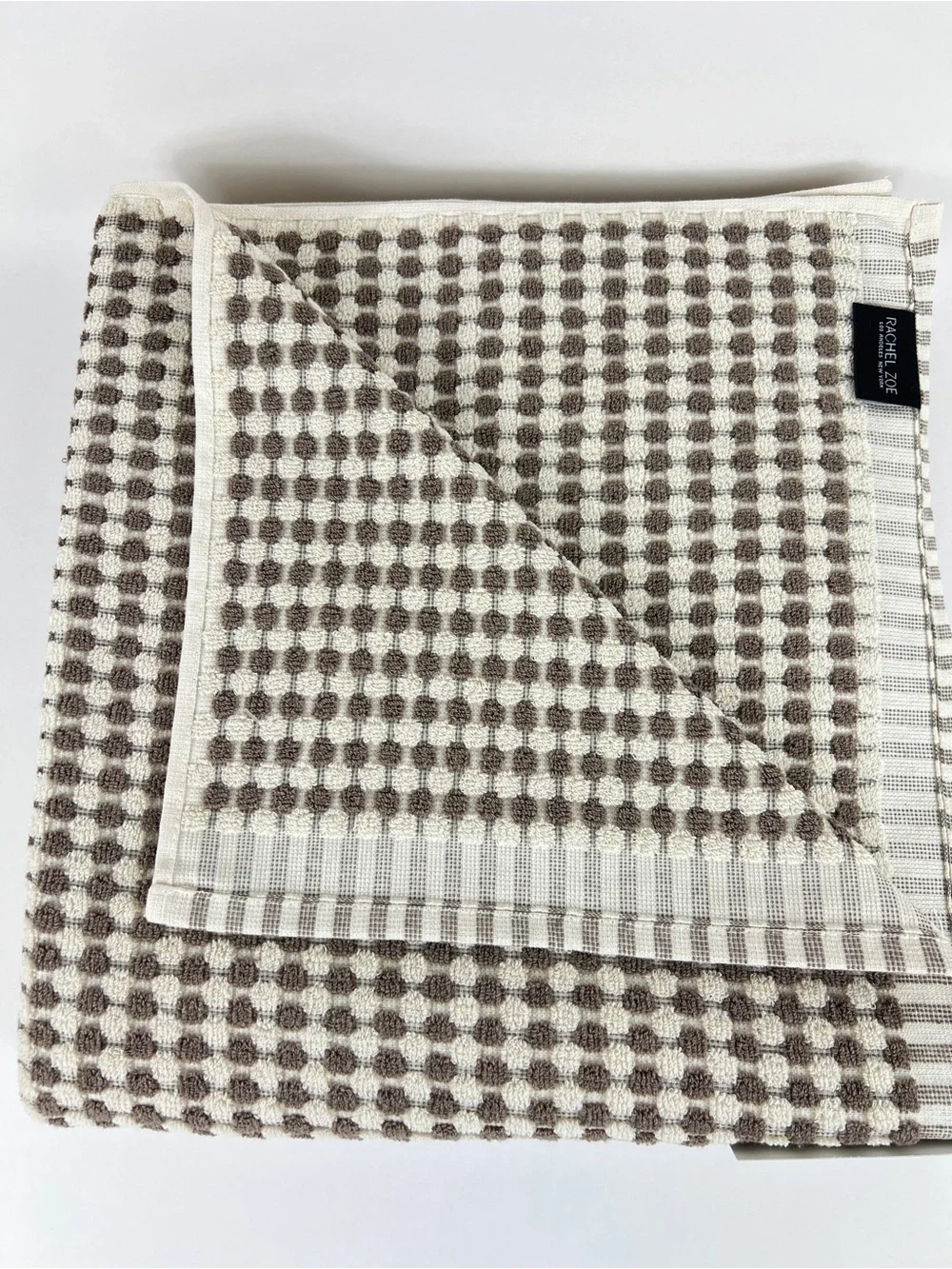 Rachel Zoe Bath Towel Set Brown & Cream Waffle Weave Soft Cotton 6 Pc Set NEW